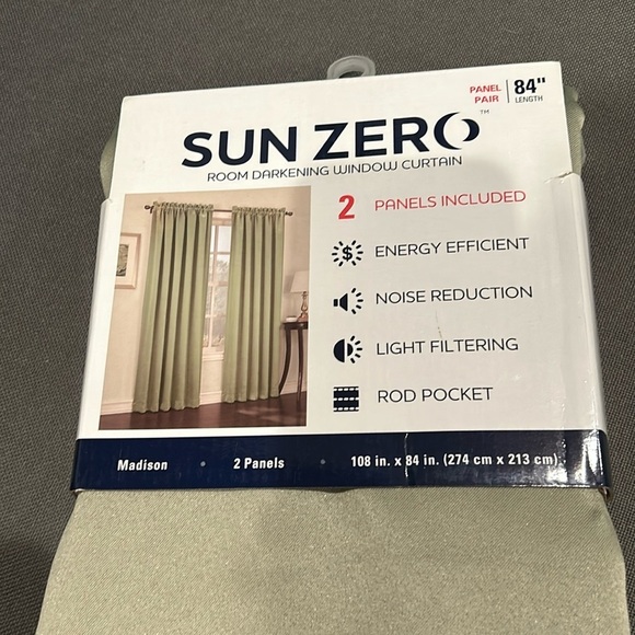 Sun Zero Room Darkening Window Curtains Sage 84” Length - Picture 4 of 5